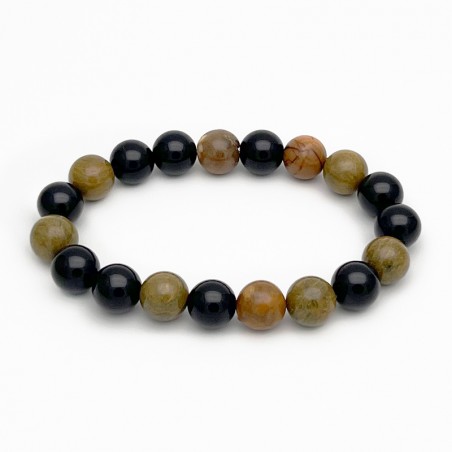 Bracelet élastique perles onyx et jaspe 12mm
