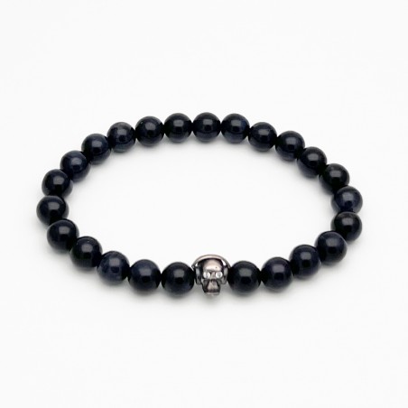Bracelet élastique perles œil de faucon 8mm avec la tête de mort en argent