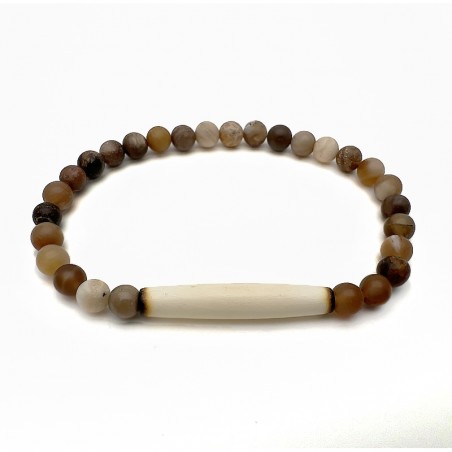 Bracelet élastique perles jaspe avec perle de tube en os