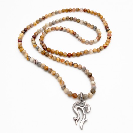 Collier élastique perles jaspe 6mm avec pendentif